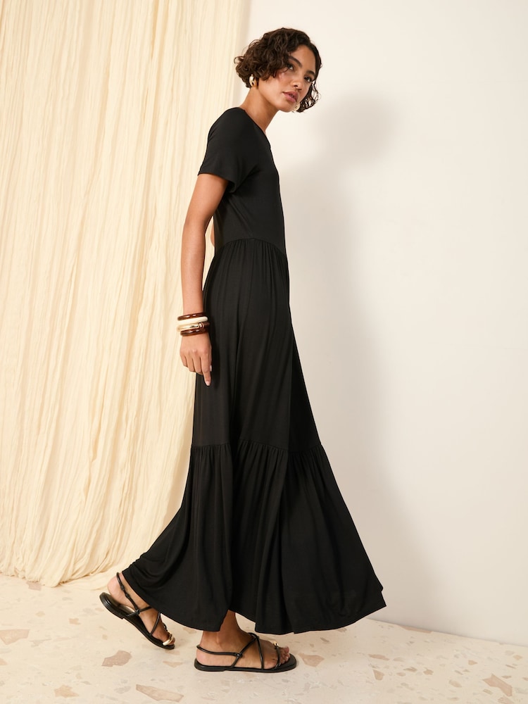 Friends Like These Black Short Sleeve Smock Tiered Maxi Dress - Image 5 of 5 Friends Like These Black Short Sleeve Smock Tiered Maxi Dress - Image 5 of 5