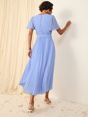 Friends Like These Pale Blue Angel Sleeve Chiffon Pleat Midi Dress - Image 1 of 4