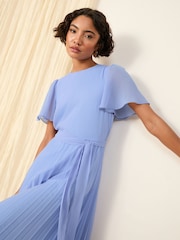 Friends Like These Pale Blue Angel Sleeve Chiffon Pleat Midi Dress - Image 2 of 4