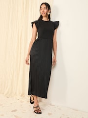 Friends Like These Black 2 In 1 Pleated Short Sleeve Midi Dress - Image 1 of 4
