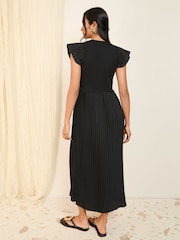 Friends Like These Black 2 In 1 Pleated Short Sleeve Midi Dress - Image 4 of 4