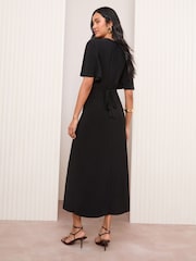 Friends Like These Black V-Neck ITY Flutter Sleeve Midi Dress - Image 4 of 4