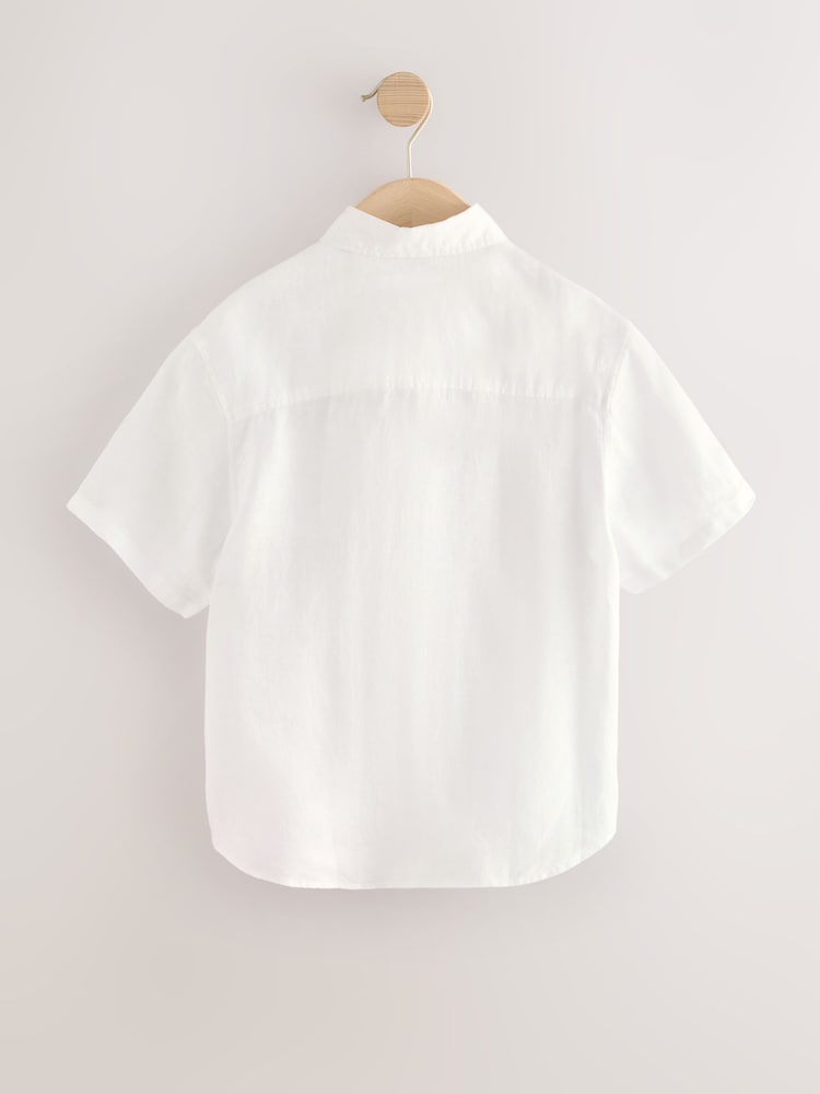 White Short Sleeve 100% Linen Shirt (3-16yrs) - Image 2 of 4 White Short Sleeve 100% Linen Shirt (3-16yrs) - Image 2 of 4