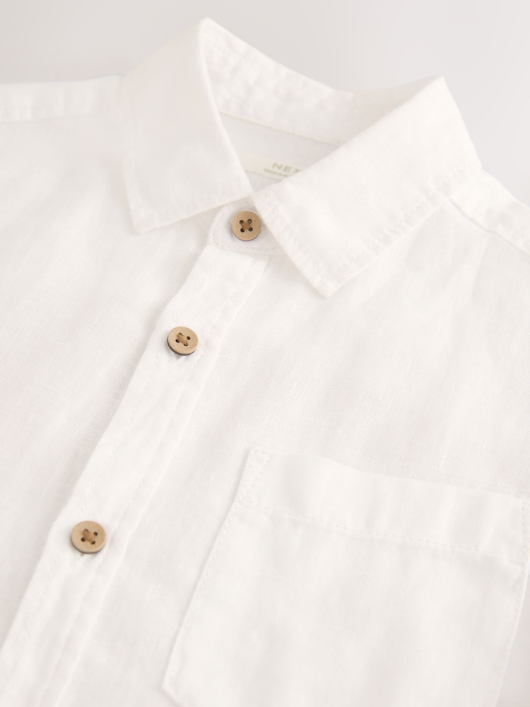 White Short Sleeve 100% Linen Shirt (3-16yrs) - Image 4 of 4 White Short Sleeve 100% Linen Shirt (3-16yrs) - Image 4 of 4