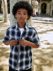 Blue Shadow Check Short Sleeve Check Shirt (3-16yrs) - Image 10 of 13