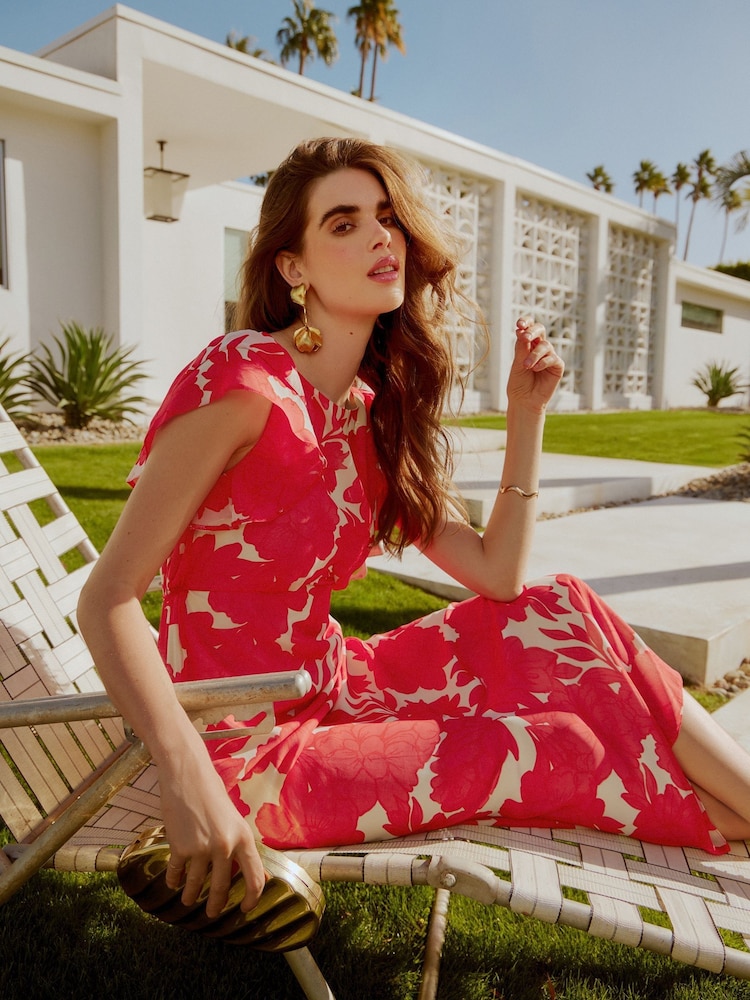 Buy Friends Like These Red Floral Flutter Sleeve Empire Midi Dress from  Next USA