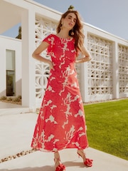 Friends Like These Red Floral Flutter Sleeve Empire Midi Dress - Image 4 of 5