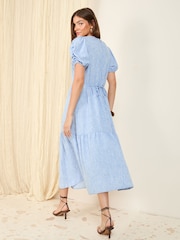 Friends Like These Pale Blue Puff Sleeve Tiered Hem Midi Dress - Image 4 of 4