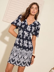 Friends Like These Blue Floral V-Neck Angel Sleeve Mini Dress - Image 1 of 4
