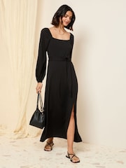 Friends Like These Black Long Sleeve Square Neck Midi Dress - Image 3 of 5