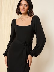 Friends Like These Black Long Sleeve Square Neck Midi Dress - Image 4 of 5
