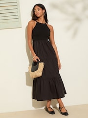 Friends Like These Black 2 in 1 Cotton Mix Racer Tiered Midi Dress - Image 1 of 4