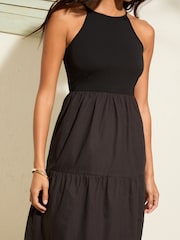 Friends Like These Black 2 in 1 Cotton Mix Racer Tiered Midi Dress - Image 2 of 4