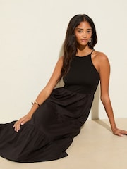 Friends Like These Black 2 in 1 Cotton Mix Racer Tiered Midi Dress - Image 3 of 4