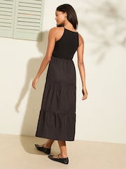 Friends Like These Black 2 in 1 Cotton Mix Racer Tiered Midi Dress - Image 4 of 4