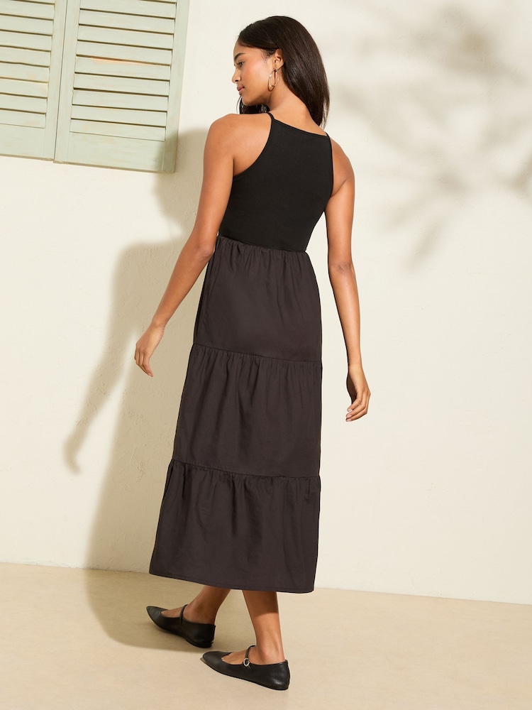 Friends Like These Black 2 in 1 Cotton Mix Racer Tiered Midi Dress - Image 4 of 4