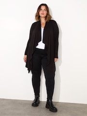 Live Unlimited Black Jersey Longline Waterfall Cardigan - Image 1 of 4