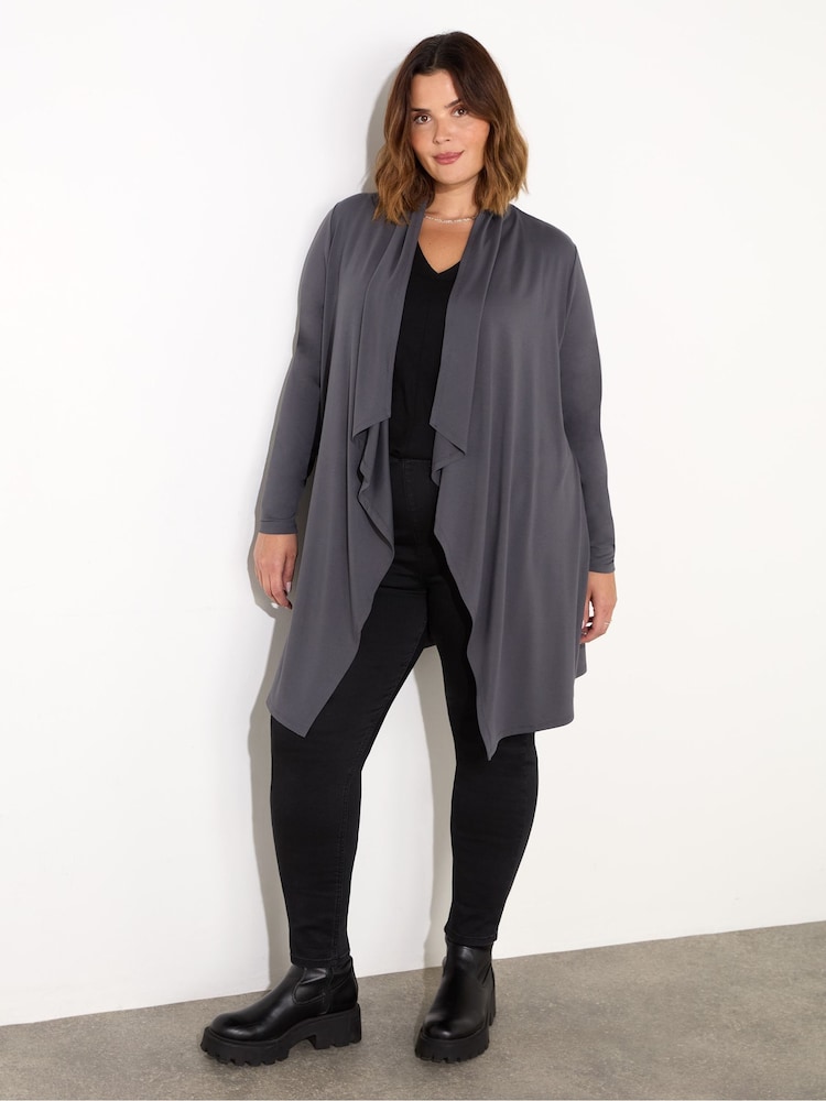 Live Unlimited Grey Jersey Longline Waterfall Cardigan - Image 1 of 4