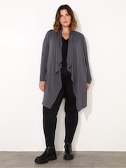Live Unlimited Grey Jersey Longline Waterfall Cardigan - Image 2 of 4