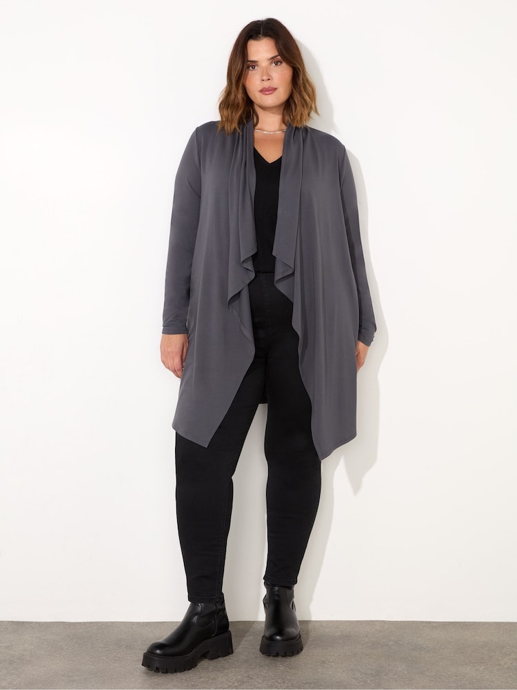 Live Unlimited Grey Jersey Longline Waterfall Cardigan - Image 2 of 4