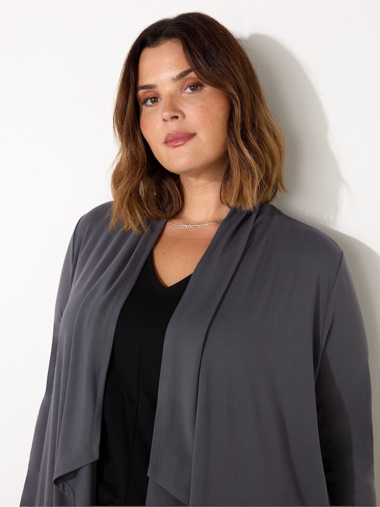 Live Unlimited Grey Jersey Longline Waterfall Cardigan - Image 3 of 4
