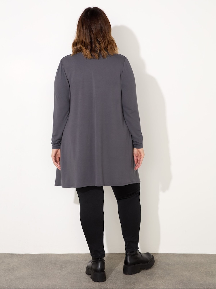 Live Unlimited Grey Jersey Longline Waterfall Cardigan - Image 4 of 4