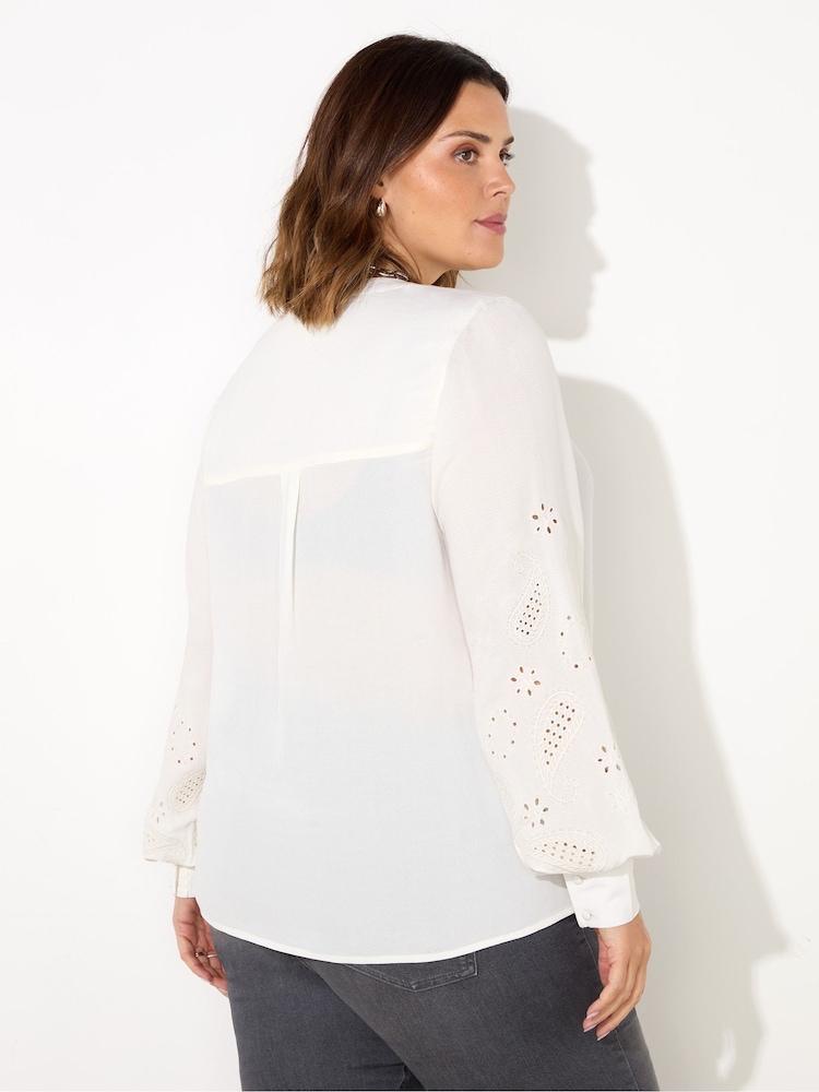 Live Unlimited White Crepe Embroidery Blouse - Image 5 of 5