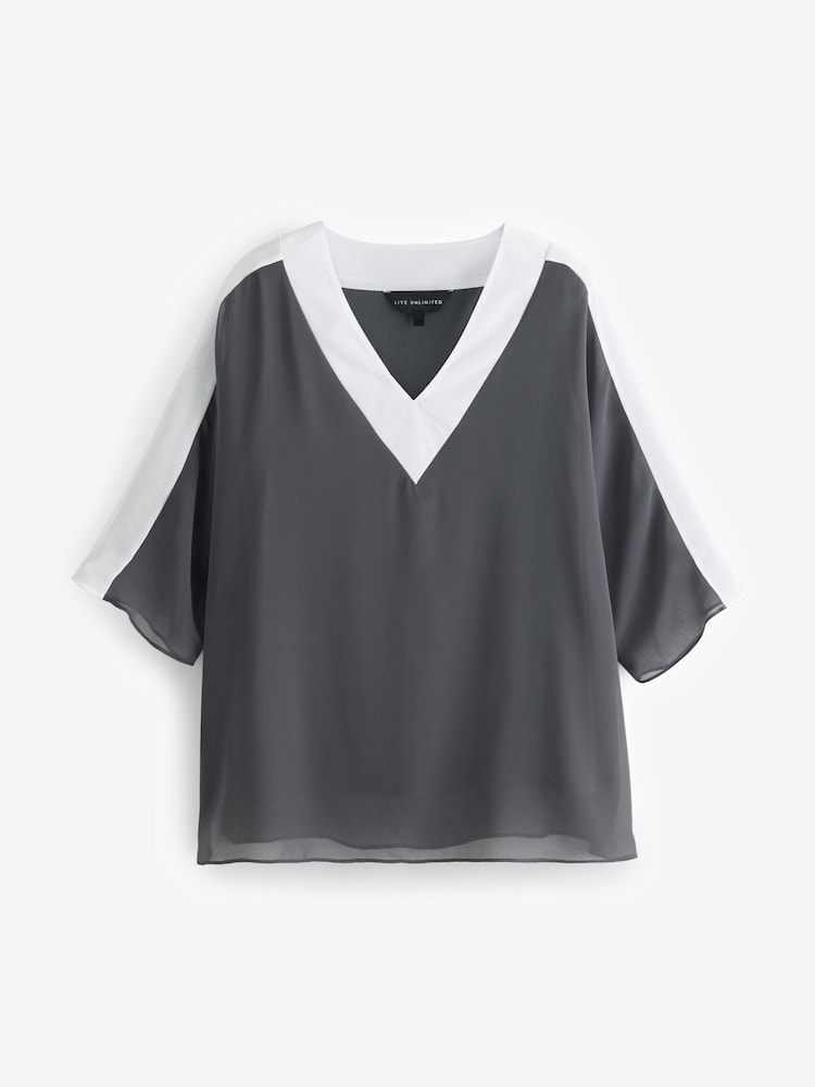 Grau - Live Unlimited V-Neck Colourblock Overlay Top - Bild 4 von 4