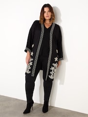 Live Unlimited Black Contrast Embroidery Kimono Jacket - Image 1 of 6