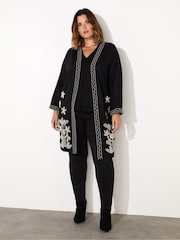 Live Unlimited Black Contrast Embroidery Kimono Jacket - Image 2 of 6