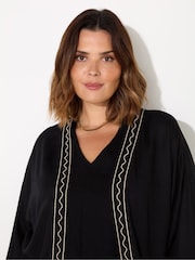 Live Unlimited Black Contrast Embroidery Kimono Jacket - Image 3 of 6