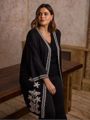 Live Unlimited Black Contrast Embroidery Kimono Jacket - Image 5 of 6