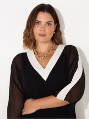 Live Unlimited Black V-Neck Colourblock Overlay Top - Image 3 of 4