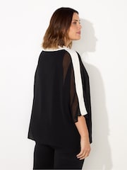 Live Unlimited Black V-Neck Colourblock Overlay Top - Image 4 of 4