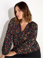 Live Unlimited Curve Mehrfarbige Bluse mit Blümchenmuster und Raglanärmeln - Bild 2 von 4