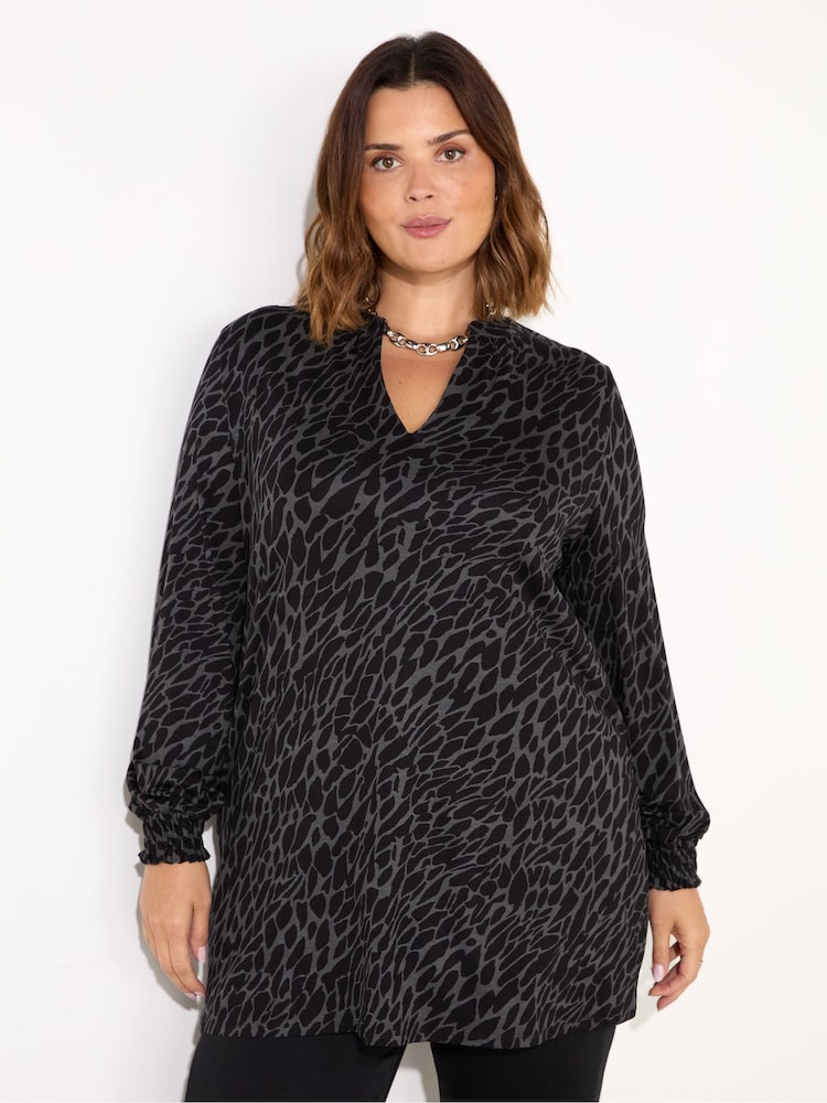 Live Unlimited Grey Curve Petite Snake Print Jersey Nehru Collar Tunic - Image 1 of 4