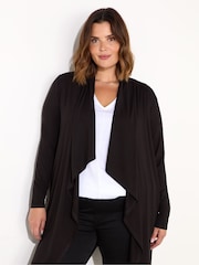 Live Unlimited Black Petite Jersey Longline Waterfall Cardigan - Image 2 of 5