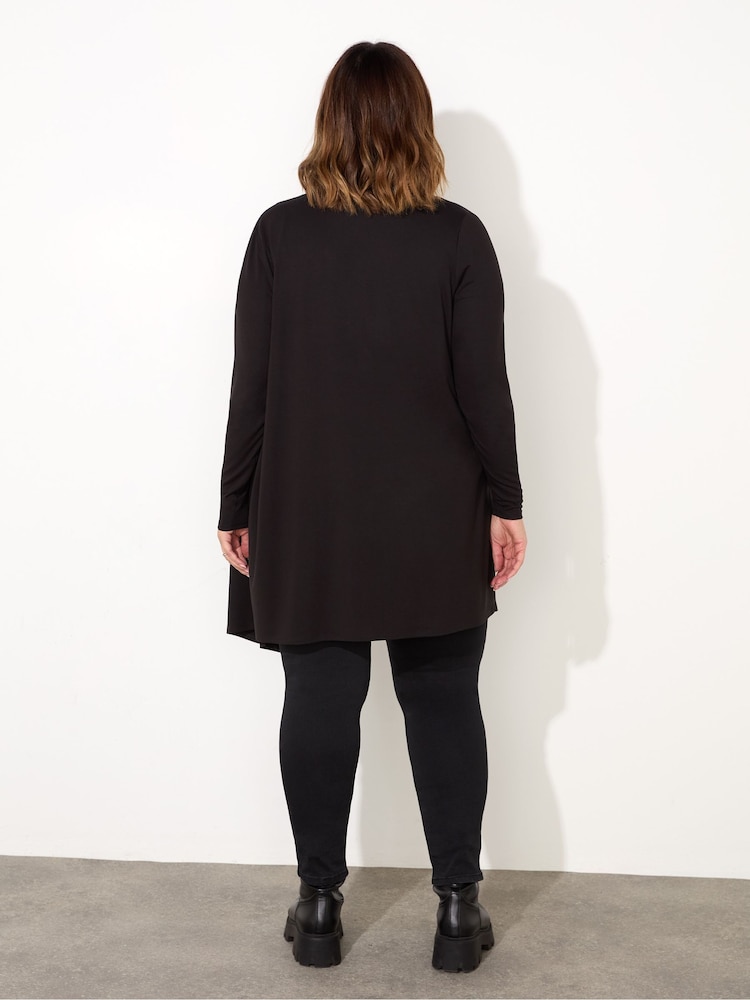 Live Unlimited Black Petite Jersey Longline Waterfall Cardigan - Image 3 of 5