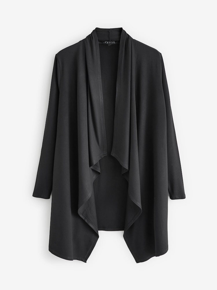 Live Unlimited Black Petite Jersey Longline Waterfall Cardigan - Image 5 of 5