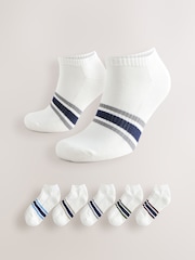 White Striped 5 Pack Cushioned Trainers Socks - Image 1 of 10
