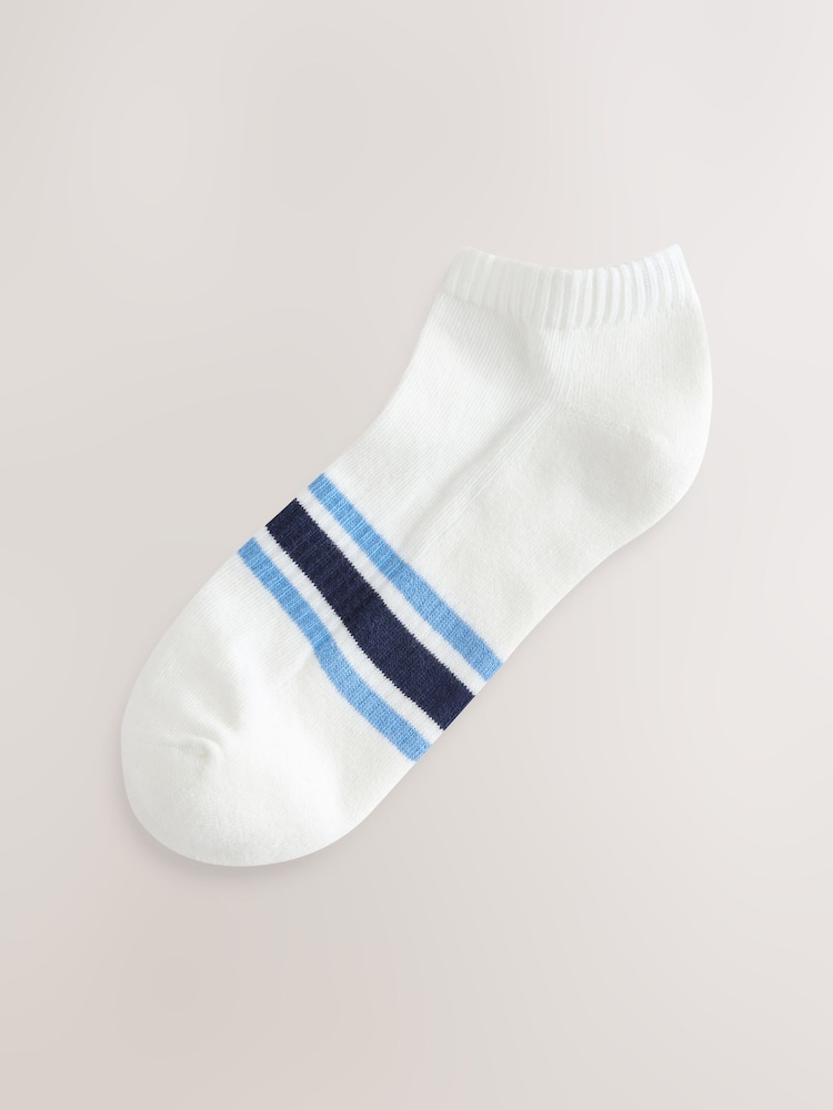 White Striped 5 Pack Cushioned Trainers Socks - Image 4 of 10