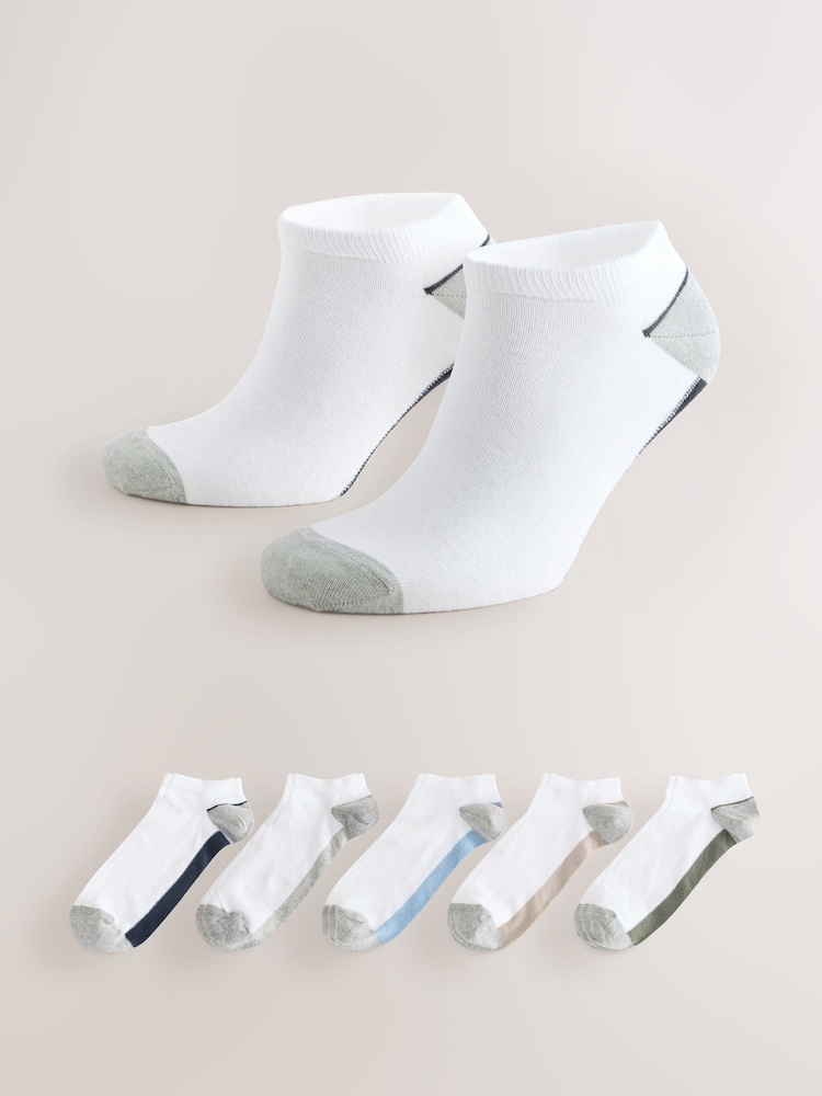 White/Coloured Footbed Trainer Socks 5 Pack - Image 1 of 8