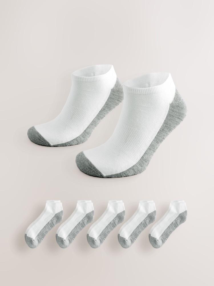 Grey/White 5 Pack Cushioned Trainers Socks - Image 1 of 4