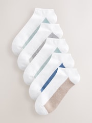 White/Blue 5 Pack Cushioned Trainers Socks - Image 1 of 8