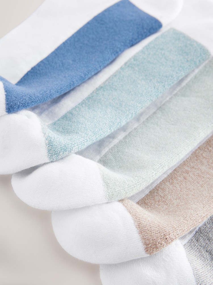 White/Blue 5 Pack Cushioned Trainers Socks - Image 8 of 8