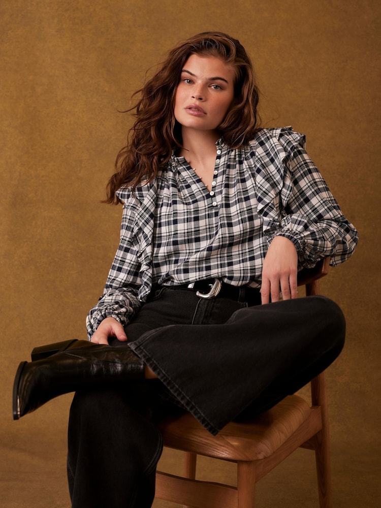 Mint Velvet Blue Checked Ruffle Blouse - Image 1 of 7
