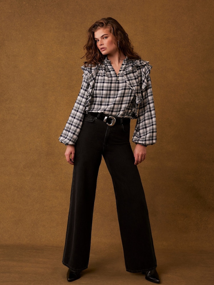 Mint Velvet Blue Checked Ruffle Blouse - Image 2 of 7