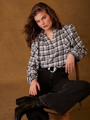 Mint Velvet Blue Checked Ruffle Blouse - Image 3 of 7
