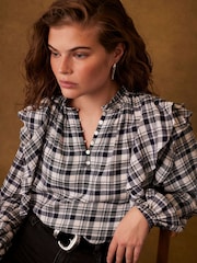 Mint Velvet Blue Checked Ruffle Blouse - Image 4 of 7