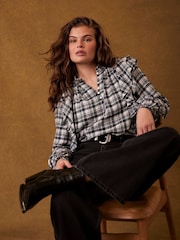 Mint Velvet Blue Checked Ruffle Blouse - Image 5 of 7